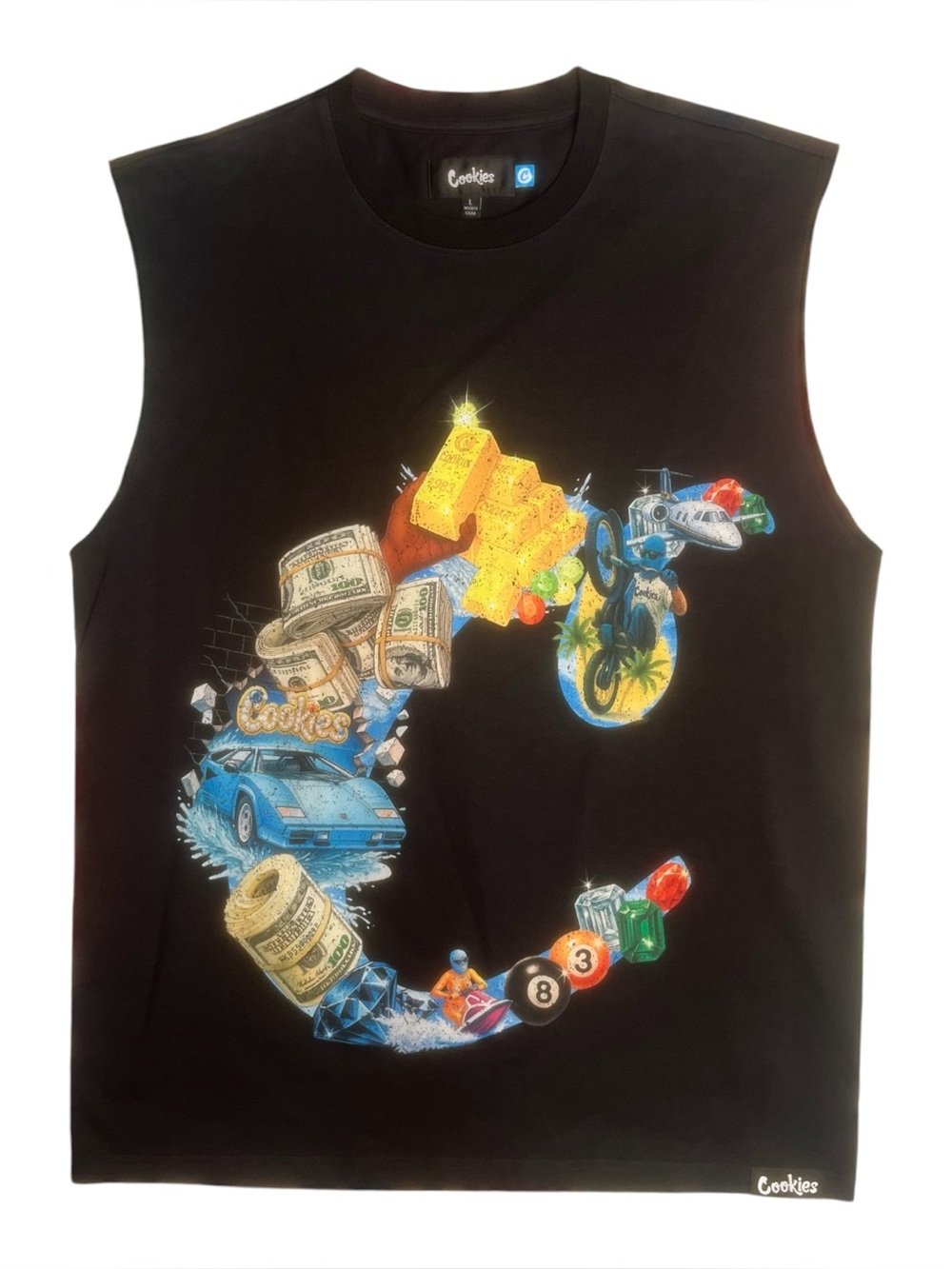 Sz large cookies graphics men’s cut off tee black